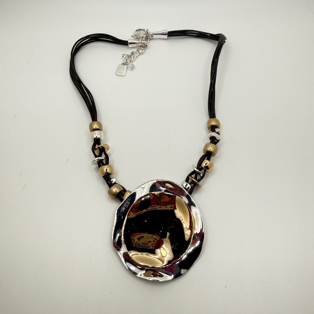 RLM SOHO Robert Lee Morris Two Tone Hammered Pendant Multi Strand Cord Necklace